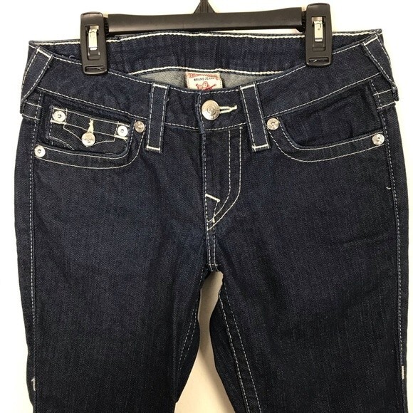 True Religion World Tour Julie Dark Wash Jeans- Jeweled Back Pockets- Size 27 - Picture 3 of 8